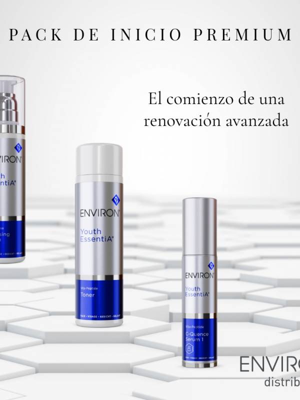 Pack Environ Premium Youth Essentia con limpiador, tónico y suero, inicio de una renovación avanzada de la piel