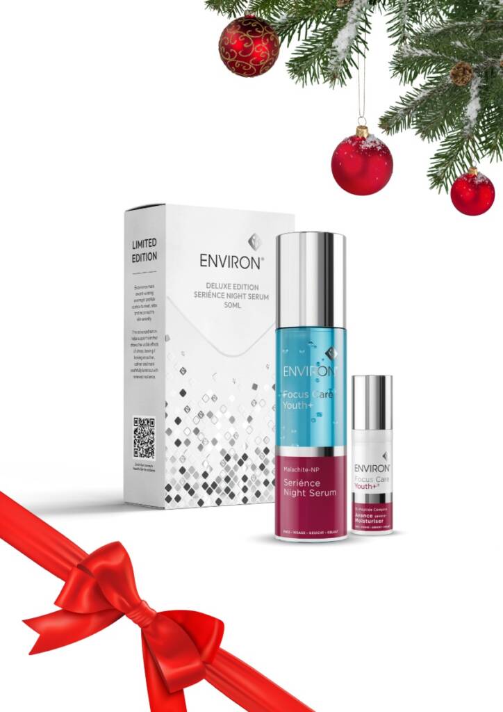 Estuche de Navidad 2026 SeriÉnce Night Serum de Environ con producto de regalo